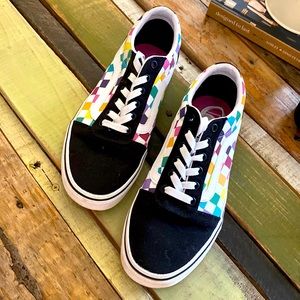 Multicolored checkered Vans